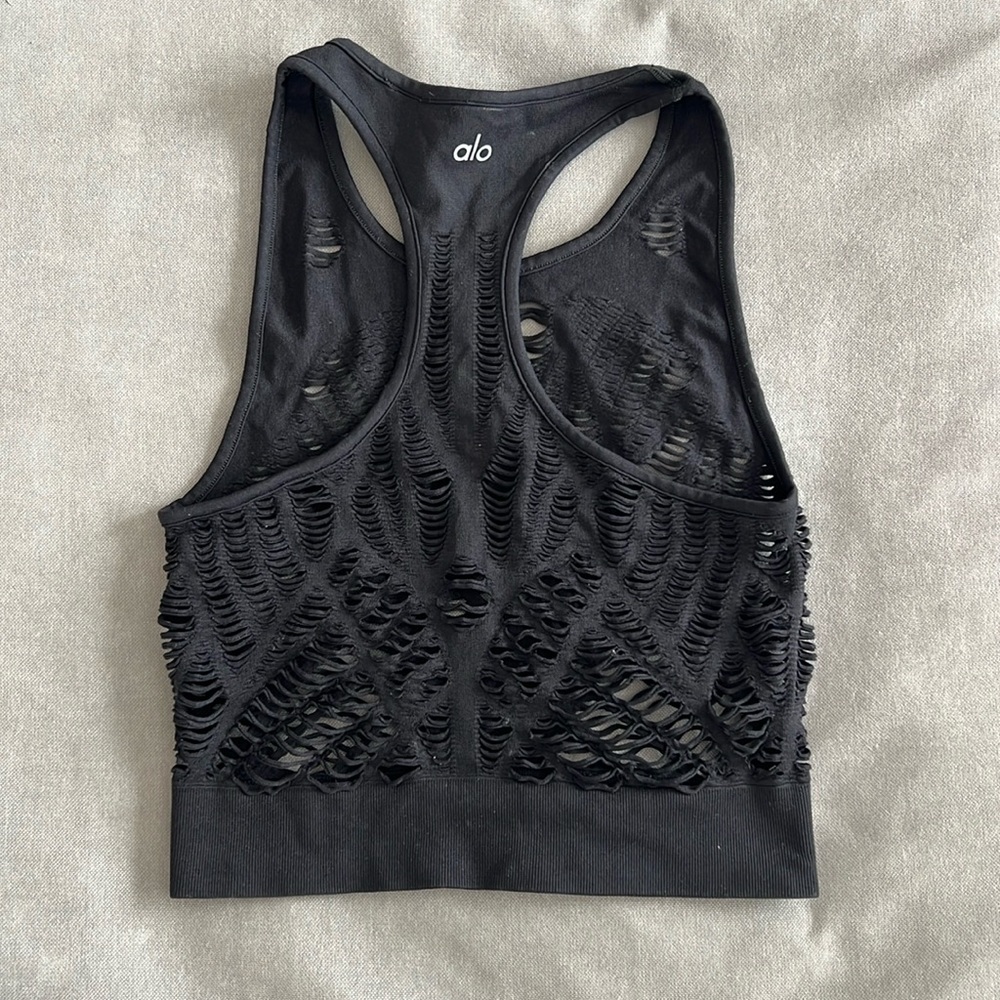 Alo Yoga Wanderer Cutout Mesh Tank Top Women’s Sleeveless Black Sz M